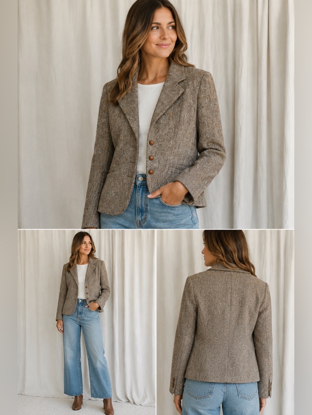 Ellen Tracy Tweed Blazer Jacket in Brown Multicolor
